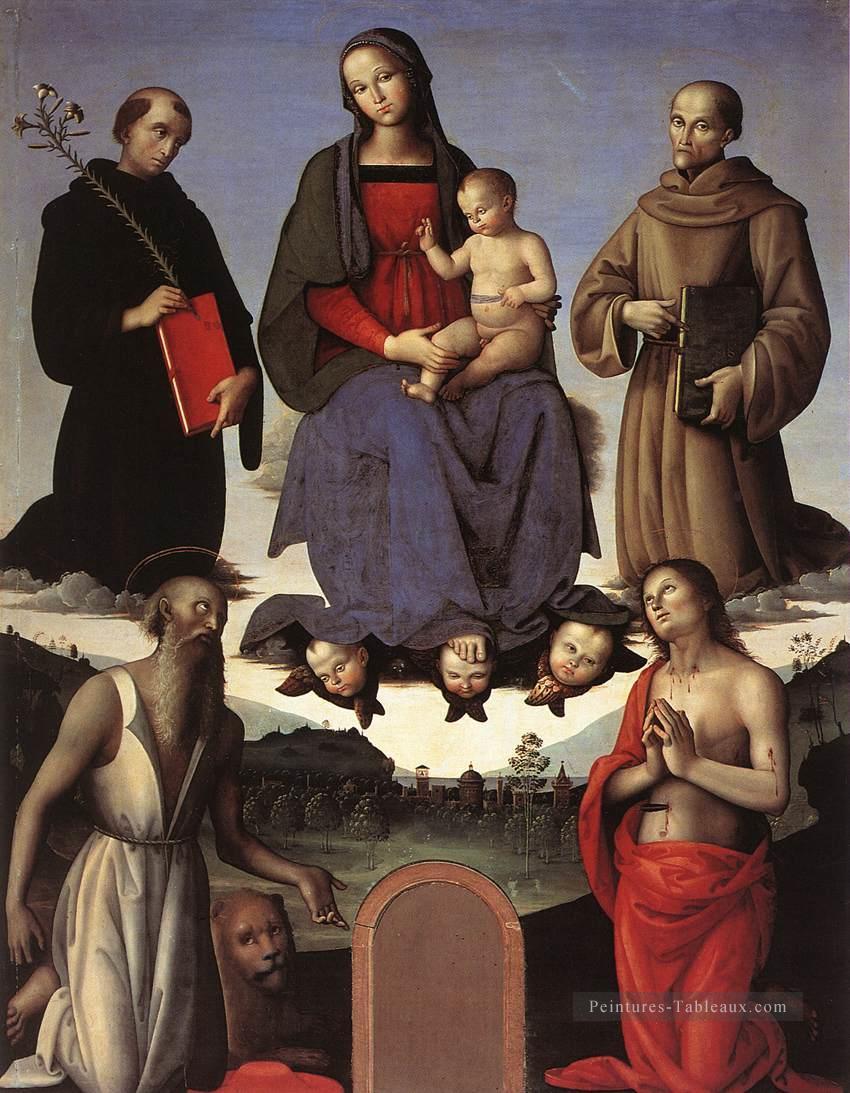 Vierge à l’Enfant avec Quatre Saints Tezi Retable 1500 Renaissance Pietro Perugino Peintures à l'huile